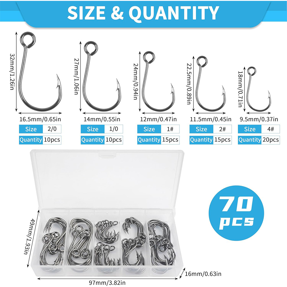 70 Stück Angel-Inline-Einzelha – Fishing Hook Assortment Bewertung und Preis